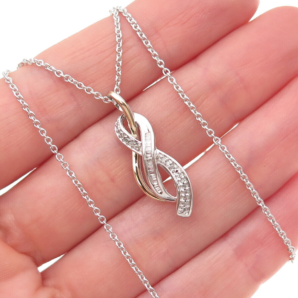 Sun 925 Sterling Silver 14K Gold Real Diamond Infinity Cable Chain Necklace 16"